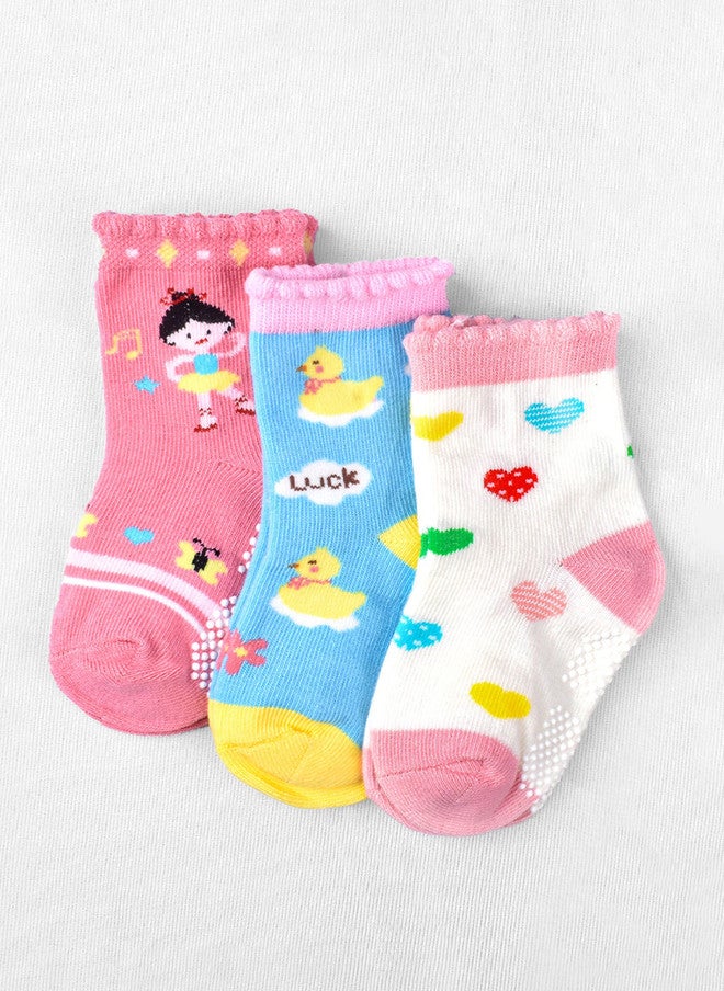 FOOTPRINTS Moms Home Infants Pack Of 3 Patterned Cotton Anti-Skid Ankle Length Socks - Image 1